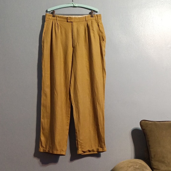 Maltos tan linen & rayon vintage dress slacks 34W - Picture 6 of 17